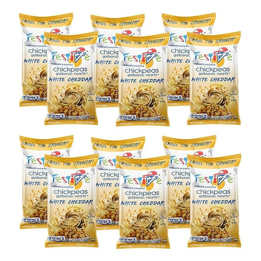 Feel Festive 12 Bags 1-oz White Cheddar Crunchy Roasted Chickpeas Protein Snack Pack - Healthy Garbanzo Beans Non-GMO Vegan Gluten-Free Soy-Free Balanced Macro Nut Free, Individual Convenient Portions