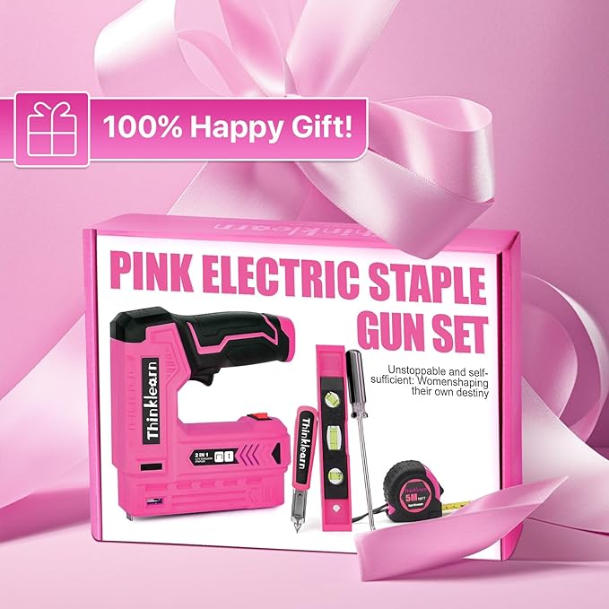 Pink Electric Staple Gun, 7PCS 2 in 1 Cordless Stapler Nail Gun Set with 2500pcs Staples Nails, 4V Brad Nailer Tacker for Upholstery, Wood, Carpentry, Crafts, DIY, Brad Nailer Kit with USB Charger