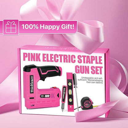 Pink Electric Staple Gun, 7PCS 2 in 1 Cordless Stapler Nail Gun Set with 2500pcs Staples Nails, 4V Brad Nailer Tacker for Upholstery, Wood, Carpentry, Crafts, DIY, Brad Nailer Kit with USB Charger
