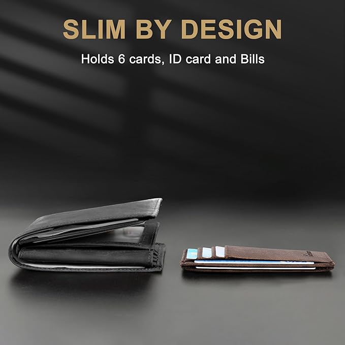 Travelambo Slim Wallet Front Pocket Minimalist Leather RFID Blocking Medium Size