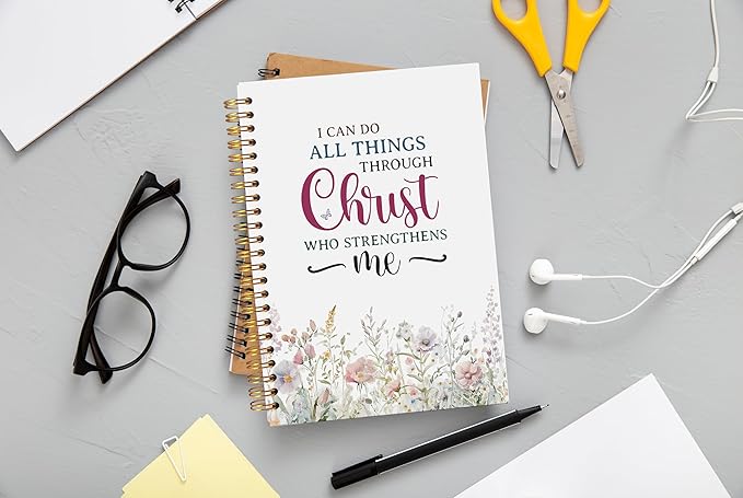 Watercolor Flower Christian Notebook Journal, Christian Gifts for Women Faith, I Can Do All Things Bible Journal Notebooks for Note Taking, Faith Based Gifts, Spiral Notebook 5.5x8.3 Inch