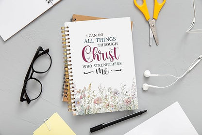 Watercolor Flower Christian Notebook Journal, Christian Gifts for Women Faith, I Can Do All Things Bible Journal Notebooks for Note Taking, Faith Based Gifts, Spiral Notebook 5.5x8.3 Inch