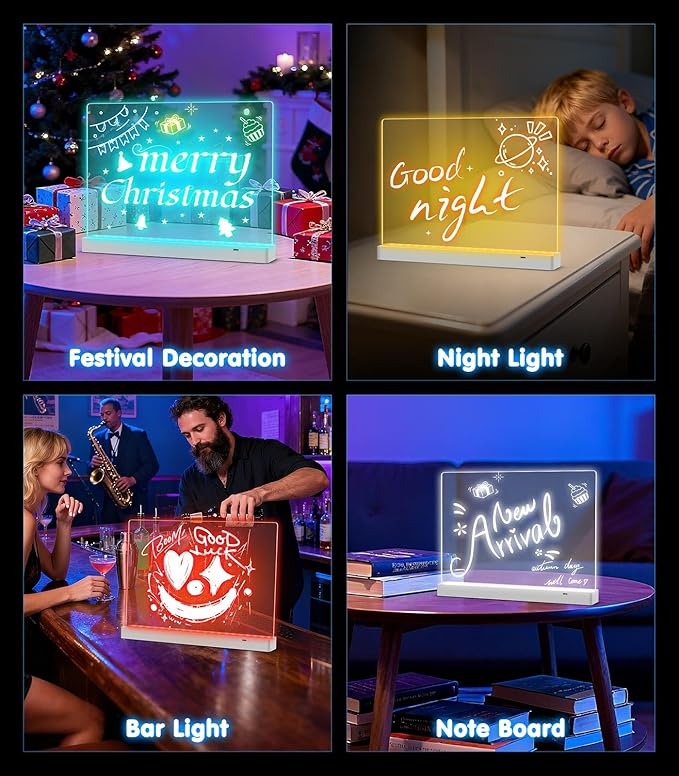 MoKo Led Drawing Message Note Board Rechargeable, 7 Color Light & 3 Modes, 16.9'' Art Dry Erase Lumiboard for Kids with Removable Stand,12 Markers & 2 Tracing Book, Festival Gifts for Boys/Girls