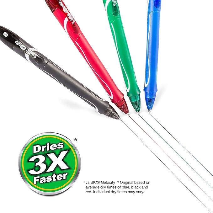 BIC Gelocity Quick Dry Assorted Colors Gel Pens, Medium Point (0.7mm), Retractable Colored Pens with Comfortable Grip, Pack of 8