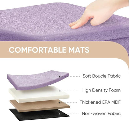 PINPLUS Storage Ottoman Cube Ottoman Foot Rest,Small Foldable Portable Boucle Upholstered Sherpa Ottomans, Faux Teddy Fur, Purple 16.5"x12.6"x12.6"