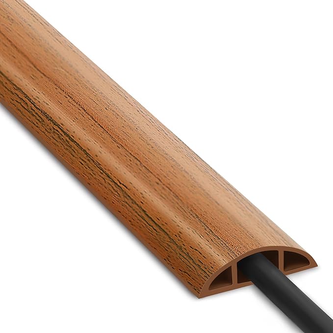 Floor Cord Cover 6ft, Cord Hider Floor Brown Walnut Wood, Cable Management Prevent Trips, Cable Cover Wire Covers for Electric Power Cords, Wire Protector Cavity W0.47in x H0.28in