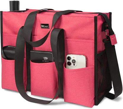 TOPDesign Utility Water Resistant Tote Bag with 22 Pockets, Top Zipper Closure & Thick Bottom Support, for Working Women