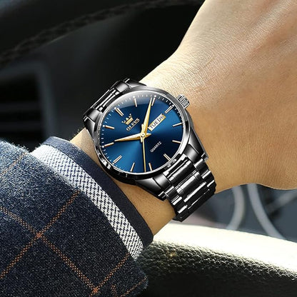 OLEVS Men's Luxury Watch Waterproof Luminous Easy Read Chronograph Watches Full Gold/White Dail/Black Face with Calendar Wristwatch