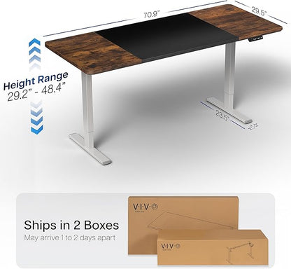 VIVO Electric 71 x 30 in Rustic Standing Desk, Memory Height Adjustment, 1B Series, Black and Vintage Brown Top, Gray Frame, DESK-KIT-1G7BN