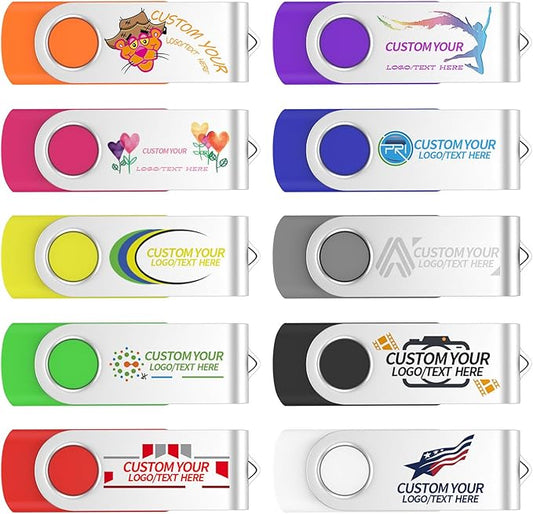 ABLAZE Custom USB Flash Drive 4GB 10 Pack, Personalized USB 2.0 Thumb Drives with Logo, Bulk Memory Sticks for Data Storage (Mixed Colors)