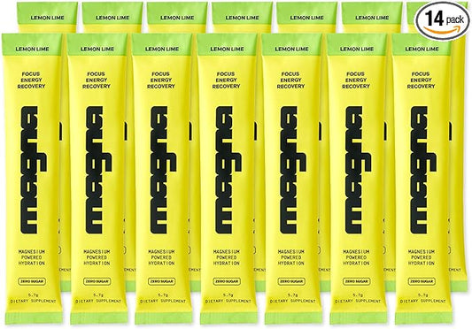 MAGNA Electrolytes Powder Drink Mix for Hydration, Energy & Focus Support with Magnesium L Threonate, Sodium, Potassium, Vitamin D, B6 & B12, Sugar Free, Lemon Lime Flavor, 14 Servings