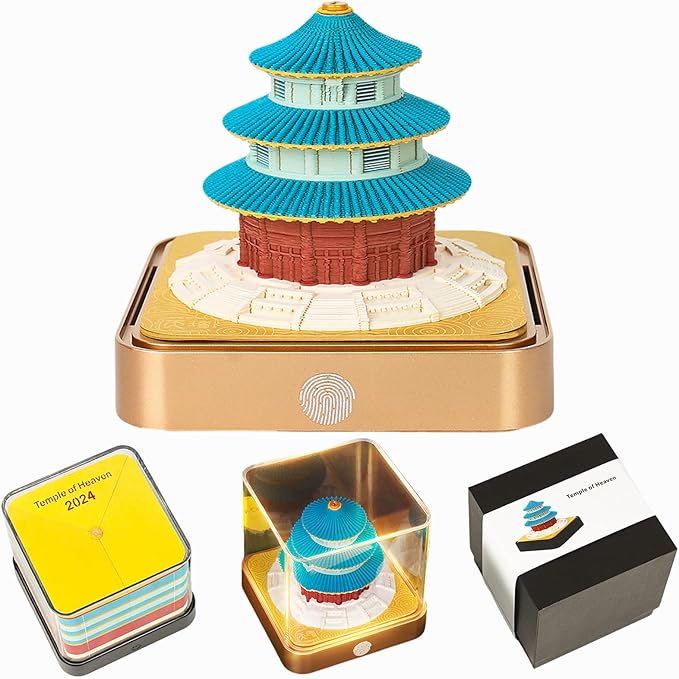 3D Time Piece Calendar 2026 DIY Calendars Tear Away Carving Art 3D Memo Pad Calendar With LED Lights sculpture artsy pads calendar notepad for Desktop Decor-Temple of Heaven