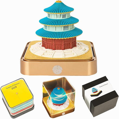 3D Time Piece Calendar 2026 DIY Calendars Tear Away Carving Art 3D Memo Pad Calendar With LED Lights sculpture artsy pads calendar notepad for Desktop Decor-Temple of Heaven