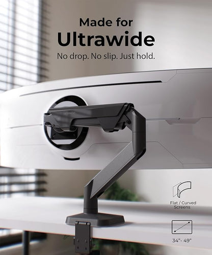 Heavy Duty Monitor Arm Desk Mount for 34-49 Inch Ultrawide Curved Monitors, Supports 14-38 lbs, Gas Spring Ergonomic Full Motion with Cable Management, Red Dot Design Awarded, Black