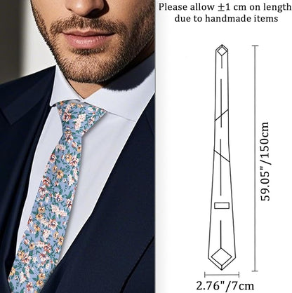 Cotton Floral Ties for Men 2.76" Men's Skinny Tie Linen Flower Printed Neck Tie for Wedding Dating Party