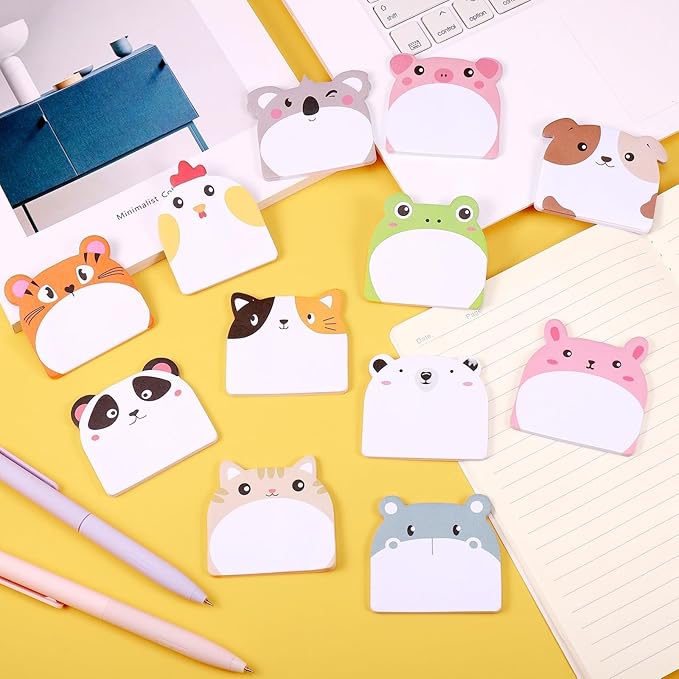 Cute Sticky Notes - 24 Pcs, 720 Sheets, 12 Animal Designs for Party Bags & Favors