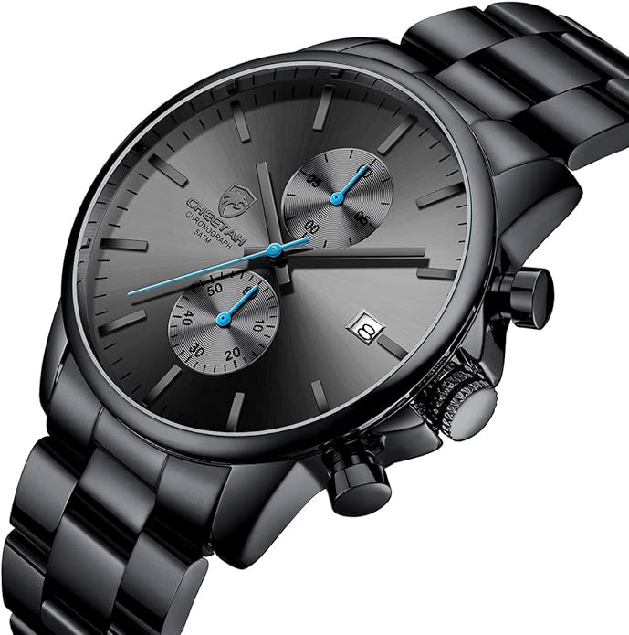 GOLDEN HOUR Fashion Business Mens Watches with Stainless Steel Waterproof Chronograph Quartz Watch for Men, Auto Date