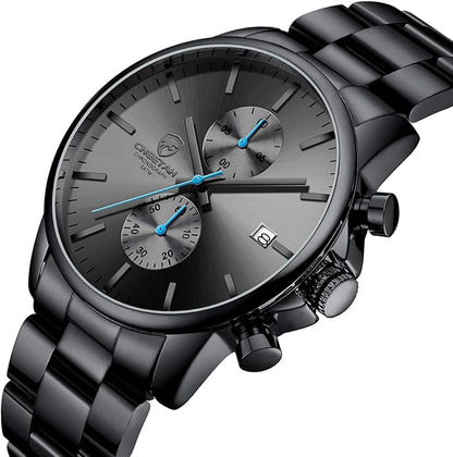 GOLDEN HOUR Fashion Business Mens Watches with Stainless Steel Waterproof Chronograph Quartz Watch for Men, Auto Date