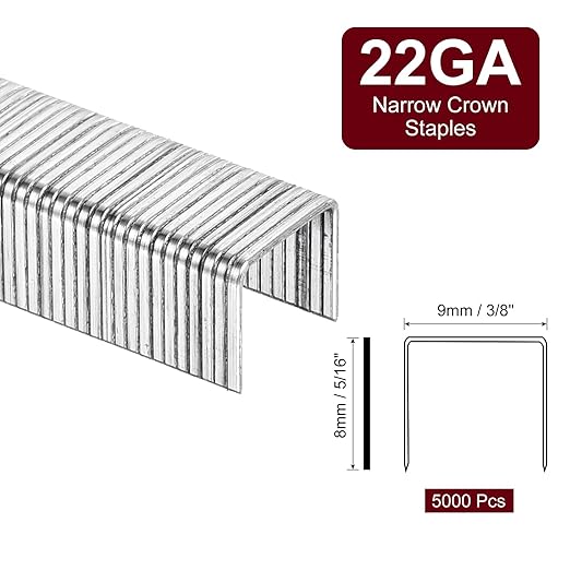 uxcell 22 Gauge Narrow Crown Staples 3/8" x5/16, 5000Pcs Galvanized Steel for Pneumatic, Electric Stapler, White