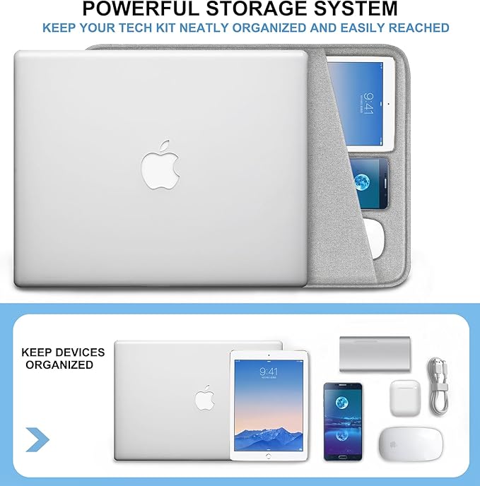 Laptop Sleeve Case 13.3 inch, Shockproof Protective Computer Cover with Accessories Pocket, Laptop Bag Compatible with MacBook Air/Pro 13-13.3 inch, Compatible for MacBook Pro 14 inch, Gray