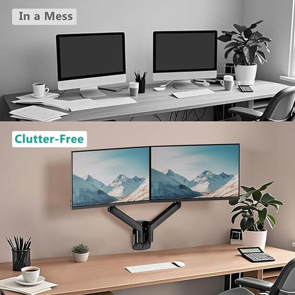 WALI Dual Monitor Wall Mount for 17 to 32 inch Screens, Monitor Wall Mounts for 2 Monitors, Holds up to 22 lbs, Fully Adjustable Gas Spring Monitor Arm,75x75/100x100 VESA Wall Mount (GSWM002), Black