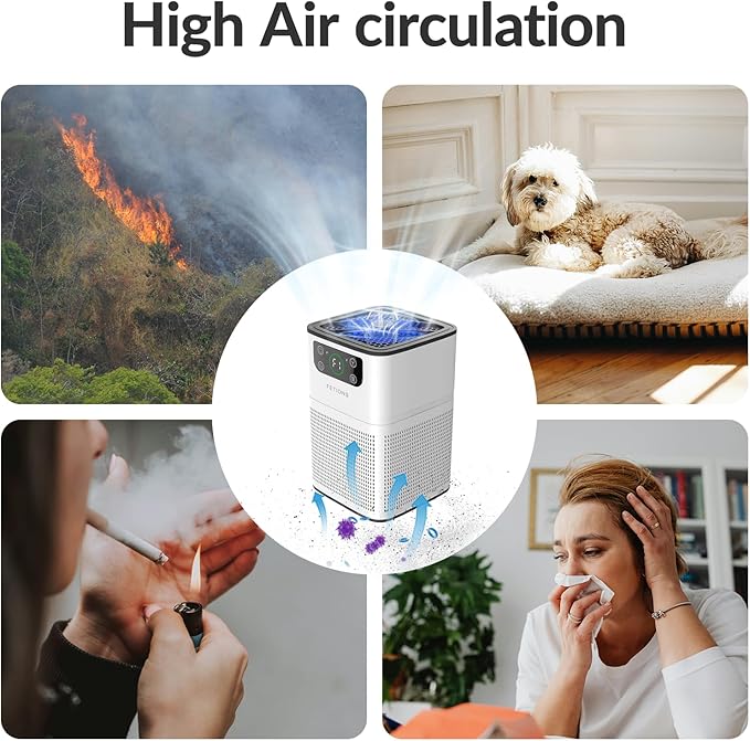 Air Purifiers for Bedroom Home, FETIONS Air Cleaner with Fragrance Sponge Sleep Mode 3-in-1 Filtration System, Compact with H13 HEPA Filter for Pet Dander Pollen Smoke Dust Odor, White,1 Pack