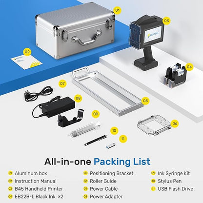 BENTSAI B45 Handheld Inkjet Printer with 2 Inch Print Height for High Definition Batch Coding EXP Date Marking Product Labeling on Carton Wood Plastic Metal Fabric Glass Aluminum