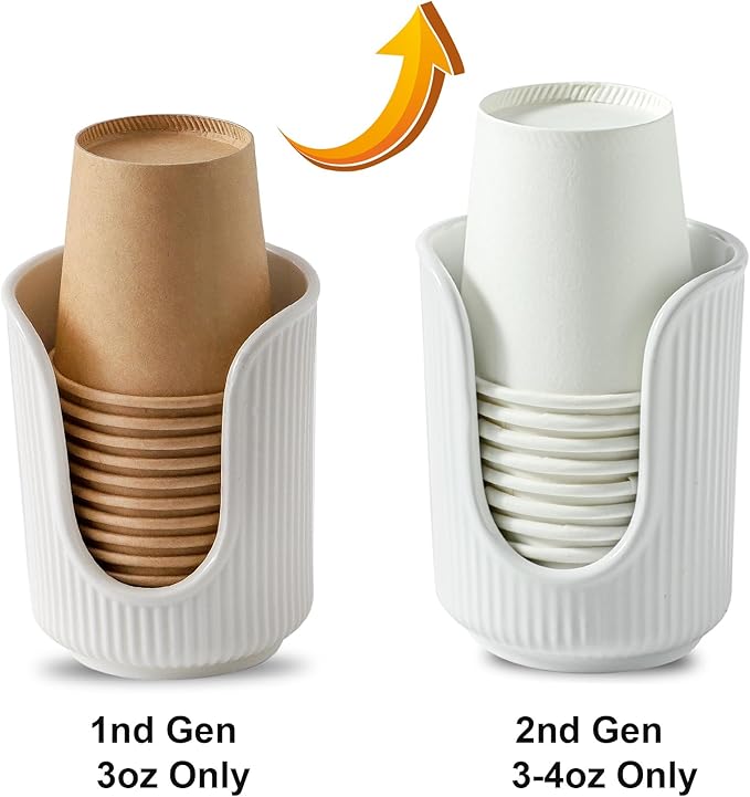 Ceramic Bathroom Cup Dispenser with Stylish Vertical Stripes - Disposable Mouthwash Cup Holder Holds 3-4oz Paper Cups for Rinsing Cups on Bathroom Vanity Countertops (White)