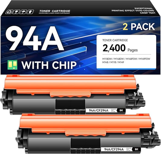 94A Toner Cartridge Black 2-Pack with Chip High Yield Replacement for HP 94A CF294A 94X CF294X Toner Compatible with HP Laserjet Pro MFP M148dw M148fdw M118dw Printer Ink M148 M118 M149 Series Copier