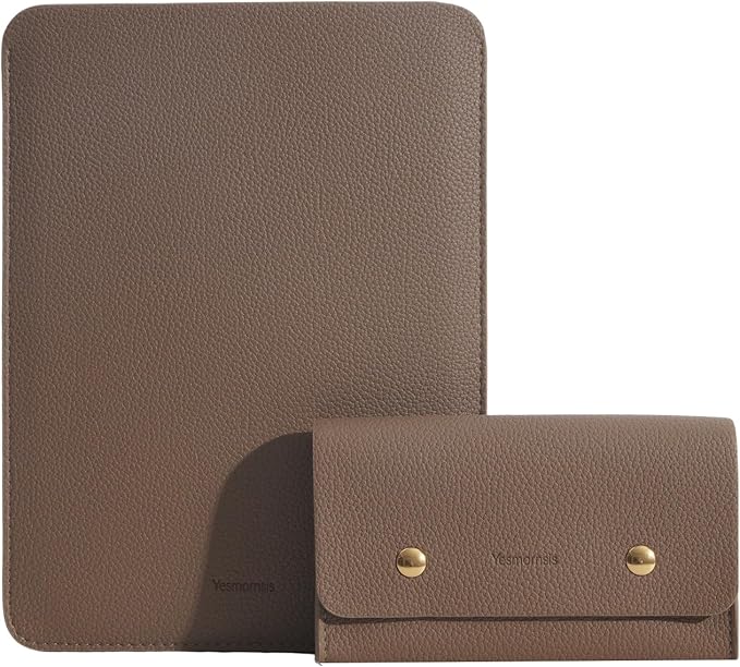 PU Leather Padded Laptop Sleeve 15.3Inch Compatible with MacBook Air 15 A3114 M3 Laptop Bag with Charger Pouch Color Coffee