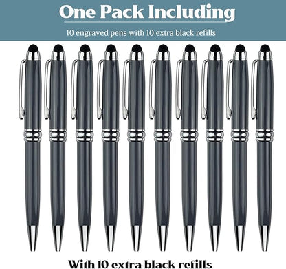Ancolo Personalized Fancy Pens with Stylus Tip for Touch Screen Phones Office Writing Set- Engraved with Your Message Name Company Team Name, Phone Number Gift for Business Men 10 Pens/Box