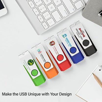 Customizable Flash Drives 128GB, Wooolken Personalized USB 2.0 Drive 10/20/50/100 Pack, Custom Thumb Drive Engraved Logo USB Drive (Mixcolors)