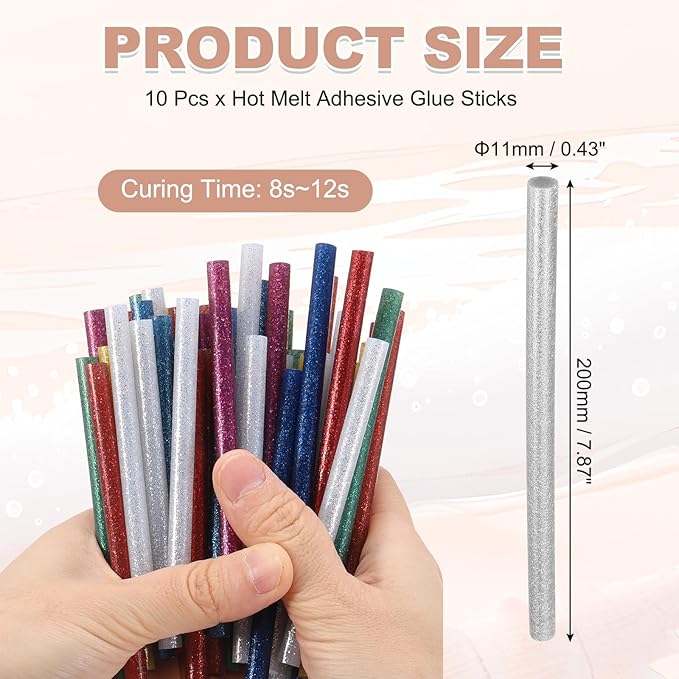 PATIKIL Hot Glue Sticks for Glue Gun, 10 Pcs Colored Hot Melt Adhesive Bulk Sticks for DIY Craft Projects Art Decoration Home Repairs, Silver (7.9" x 0.43")