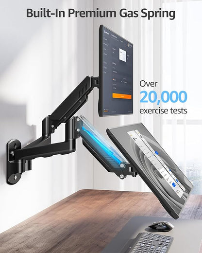 MOUNTUP Dual Monitor Wall Mount for 2 Max 32 Inch Computer Screen, Fully Adjustable Gas Spring Double Monitor Arm, Wall Mounted Monitor Holder Support 4.4-19.8lbs Display, VESA Bracket 75x75, 100x100