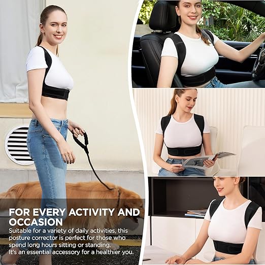 Vicorrect Posture Corrector for Women and Men, Adjustable Upper Back Brace for Clavicle Support and Providing Pain Relief from Neck, Shoulder, and Upper Back (Black, Large/X-Large)
