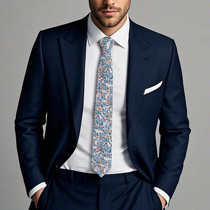Cotton Floral Ties for Men 2.76" Men's Skinny Tie Linen Flower Printed Neck Tie for Wedding Dating Party