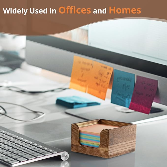 Sticky Note Holder, Burnt Wood Post It Note Dispenser for Office Desk Accessories, Self Stick Note Pad Holder, Memo Pad Holder Dispenser Organizer for School Office Desk Supplies