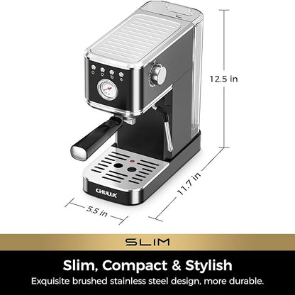 CHULUX Slim Espresso Machine with Milk Frother Steam Wand, 20 Bar Professional Italian Pump Espresso Coffee Machine for Home Cappuccino & Latte Maker, Black Stainless Steel
