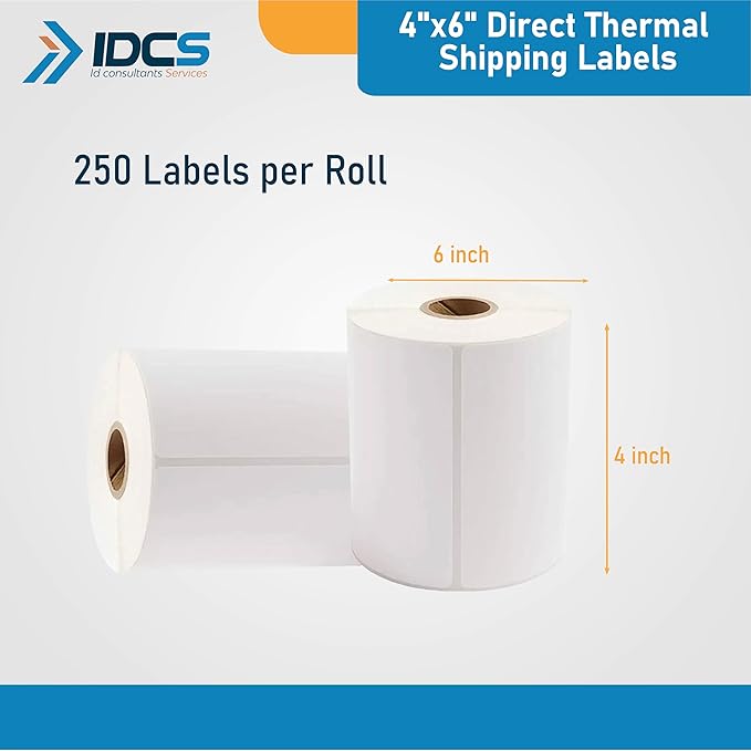 IDCS 4"x6" Direct Thermal Shipping Labels, 250 Labels/1 Rolls(250 Labels per Roll), Perforated E-Commerce, Thermal Label Paper Roll Compatible with Zebra, TSC, Honeywell, Godex, Strong Adhesive