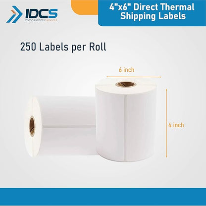 IDCS 4"x6" Direct Thermal Shipping Labels, 250 Labels/1 Rolls(250 Labels per Roll), Perforated E-Commerce, Thermal Label Paper Roll Compatible with Zebra, TSC, Honeywell, Godex, Strong Adhesive