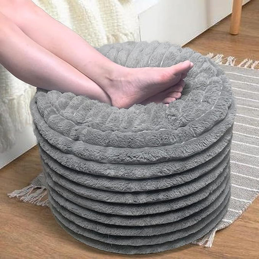 Pouf Ottoman Stuffed Round for Foot Rest, Faux Fur Poufs with Foam Chunk Filling, Storage Ottoman Pouf Foot Stool Cushion, 20 X 15 Inch Floor Chair for Living Room Bedroom Home Decor, Light Gray