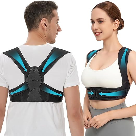 Vicorrect Posture Corrector for Women and Men, Adjustable Upper Back Brace for Clavicle Support and Providing Pain Relief from Neck, Shoulder, and Upper Back (Black, Large/X-Large)