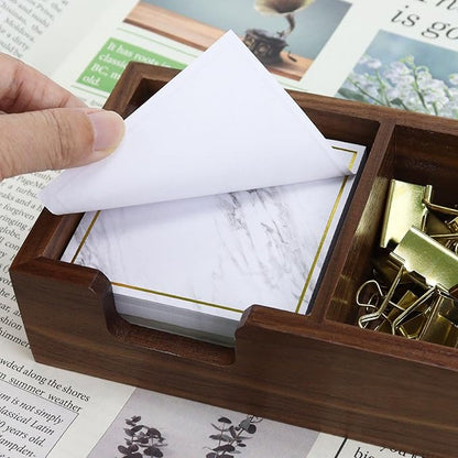 MultiBey Walnut Sticky Note Holder for Desk - 2-in-1 Organizer with Paper Clip Tray & 3x3 Post It Dispenser, Wood Self Stick Memo Pad Holder Dispenser Supplies Organizer for Office Home Schools