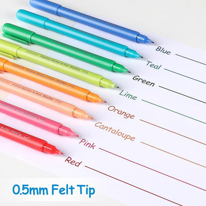 AECHY Colored Felt Tip Curve Pens for Note Taking, Dual Tip Pens with 6 Different Curve Shapes & 8 Colors Fine Lines, Curve Flair Pen Set for Kids Journaling Scrapbook Note Taking Supplies(Rainbow)