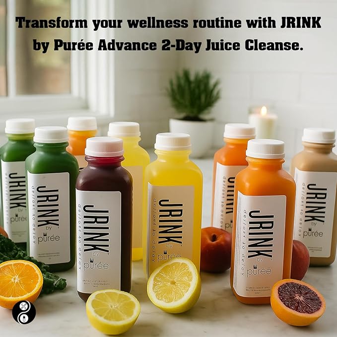 JRINK by Purée Advance Juice Cleanse, Cold Pressed Detox Drink with Organic 2 Day-Healthy Vegetable and Fruit Juice, Frozen Pressed Juice Cleanse, 12 Bottles, 16oz Each