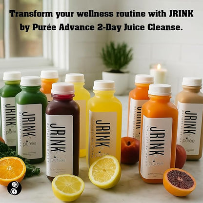 JRINK by Purée Advance Juice Cleanse, Cold Pressed Detox Drink with Organic 2 Day-Healthy Vegetable and Fruit Juice, Frozen Pressed Juice Cleanse, 12 Bottles, 16oz Each