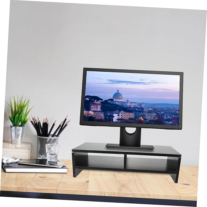 Ergonomic Monitor Stand with Storage Shelf for Desk Organization Computer Riser for Desktop Workspace Sturdy Black Walnut Computer Storage Stand for Office Use