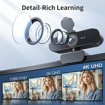 EMEET NOVA 4K Webcam with Tripod - 4K UHD, PDAF Autofocus, Adjustable Heights with 360° Swivel Head, 2 Noise-Cancelling Mics, USB Plug&Play, Privacy Cover, Ideal for Online Meetings&Live Streaming