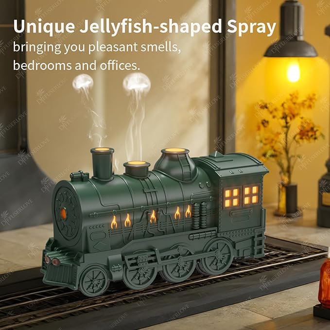 Diffuserlove Essential Oil Diffuser 300ML Train Cool Mist Humidifier Quiet Aromatherapy Diffuser with Night Light for Bedroom Desk