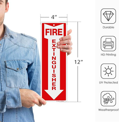 GicnKeuz Fire Extinguisher Sign, 12"x4" .040 Rust Free Heavy Aluminum, Reflective, Weatherproof and Fade Resistant, 2 pre-drilled holes, Easy to Install, Indoors and Outdoors Use (12-Pack)